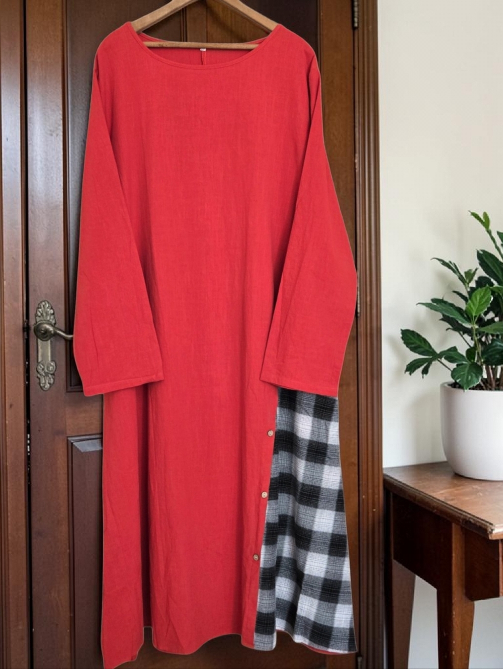 Orange Kaftan with Plaid Accent Panel Sz 4XL NWOT Boho Desert Vibes